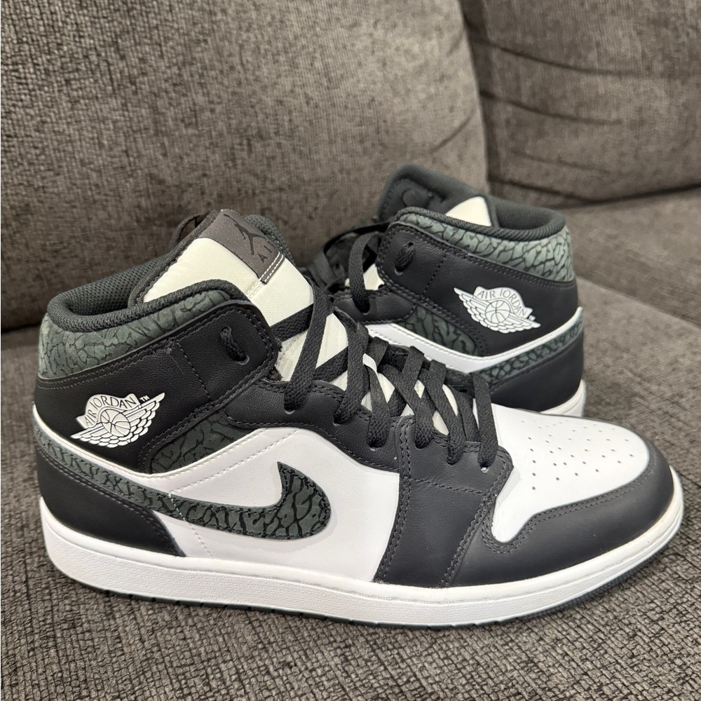 Nike Air Jordan 1 Mid - White & Black with Olive Print